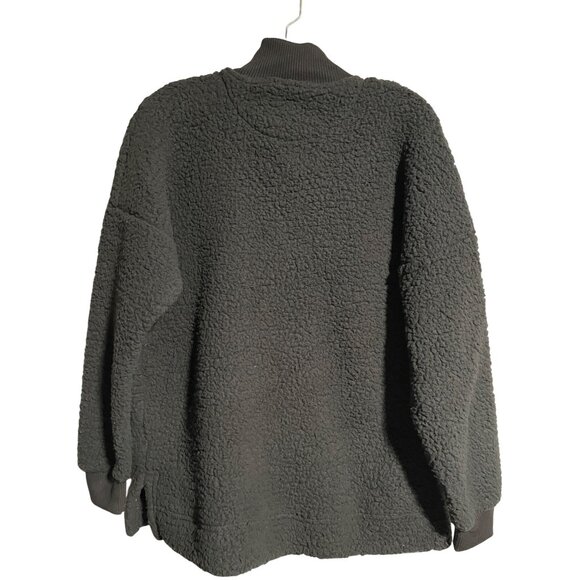 Aerie Black Sherpa Pullover Sweater Womens XS Quarter Zip Ribbed Collar Cozy - Picture 2 of 8
